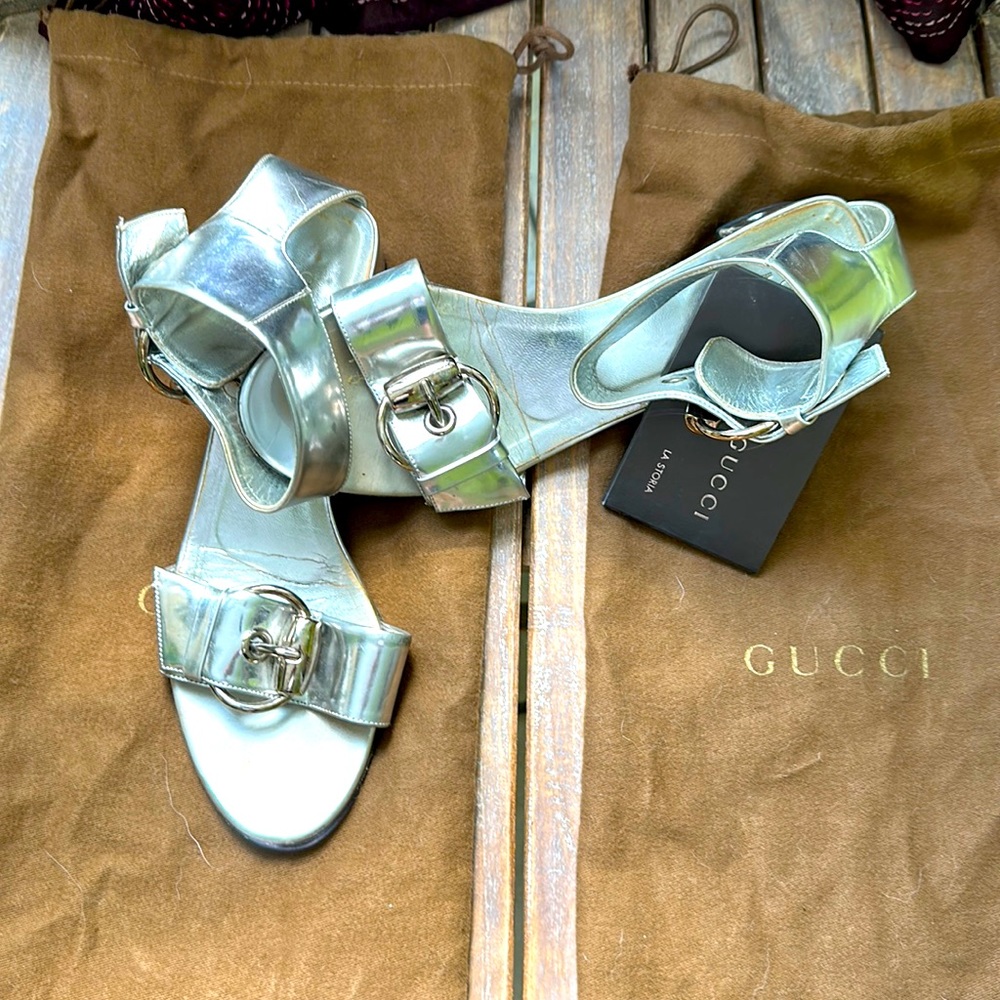 Vintage Gucci chrome sandals festival club wear in style